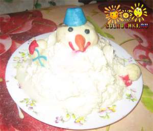 торт творожный снеговик